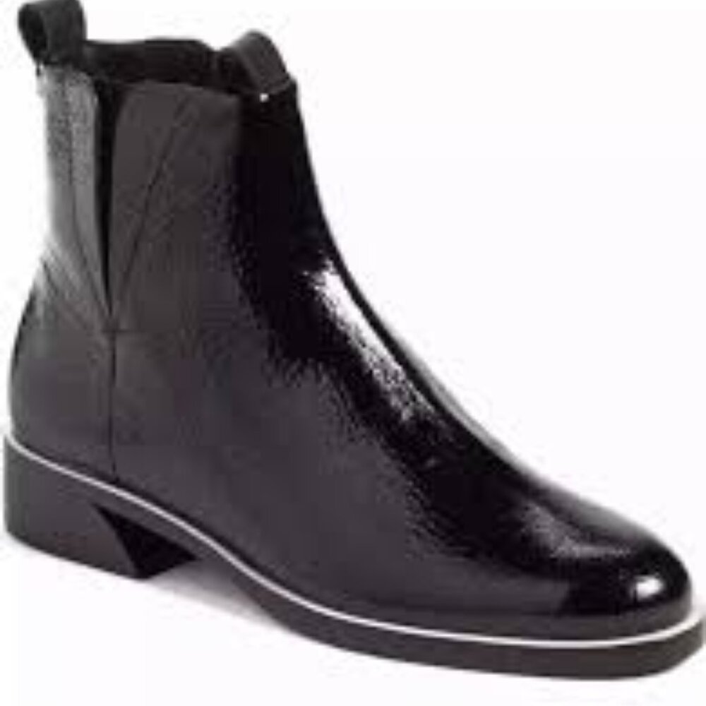 New $550 Mercedes Castillo Xandra Black Patent Chelsea Ankle Boots, 5.5 35.5